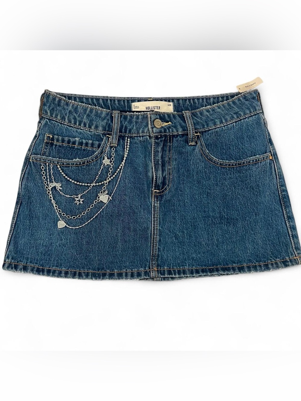 NWT Hollister Denim Micro Mini Skirt Skort Embroidered - Size 28 - Y2K Preppy